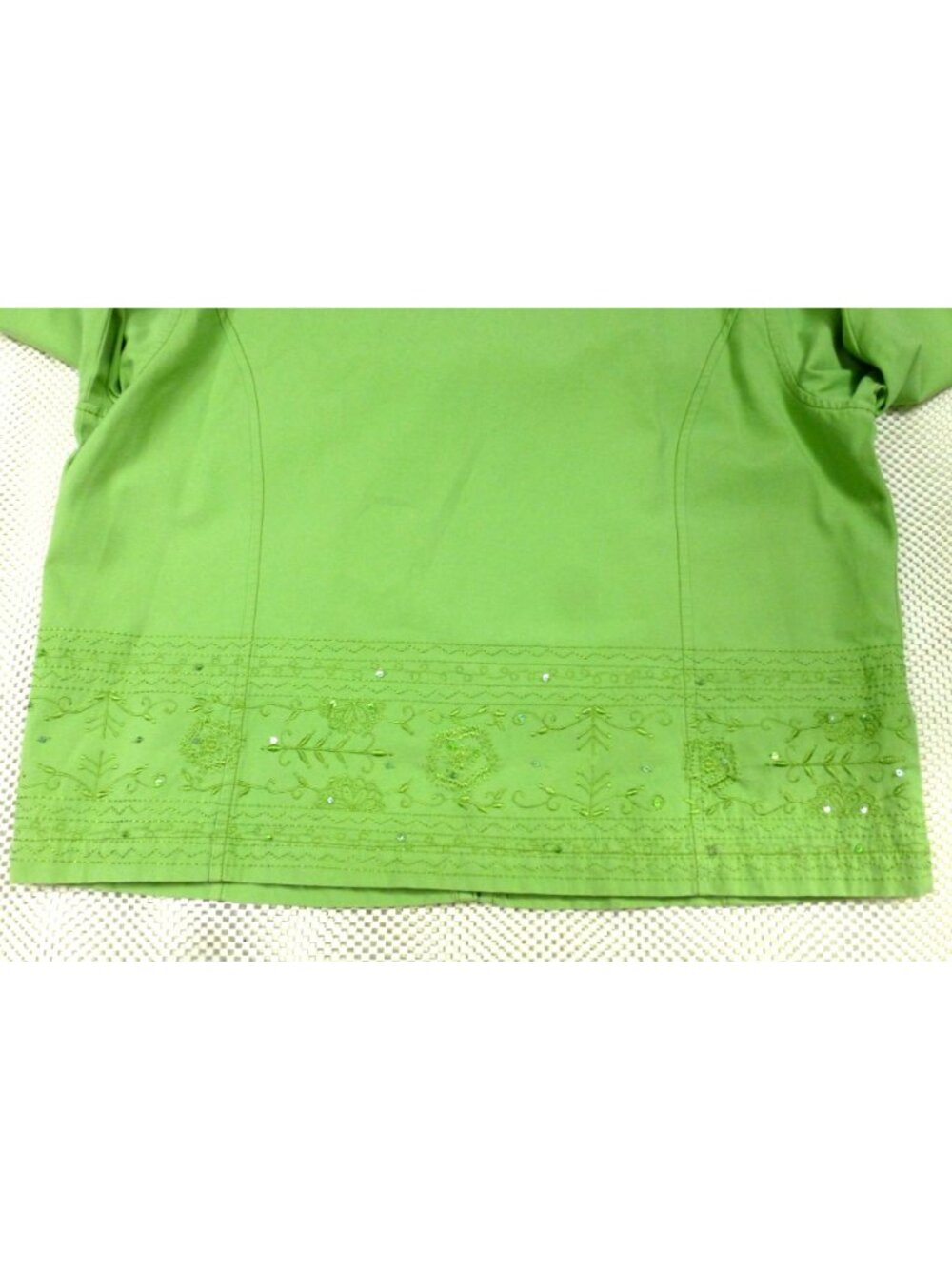 Chicos Carrie Ann Gecko Embellished Green Jacket Size 3 Beaded Floral Design NWT - Picture 13 of 13